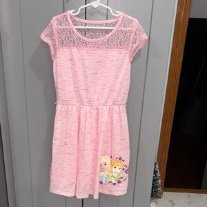 Pink Kids Disney Frozen Dress with Lace and Character Print